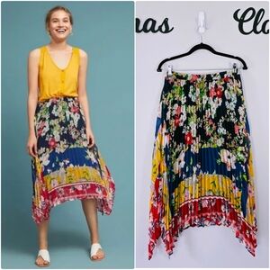 ANTHROPOLOGIE ONE SEPTEMBER Leora Floral Pleated Handkerchief Skirt Size Medium